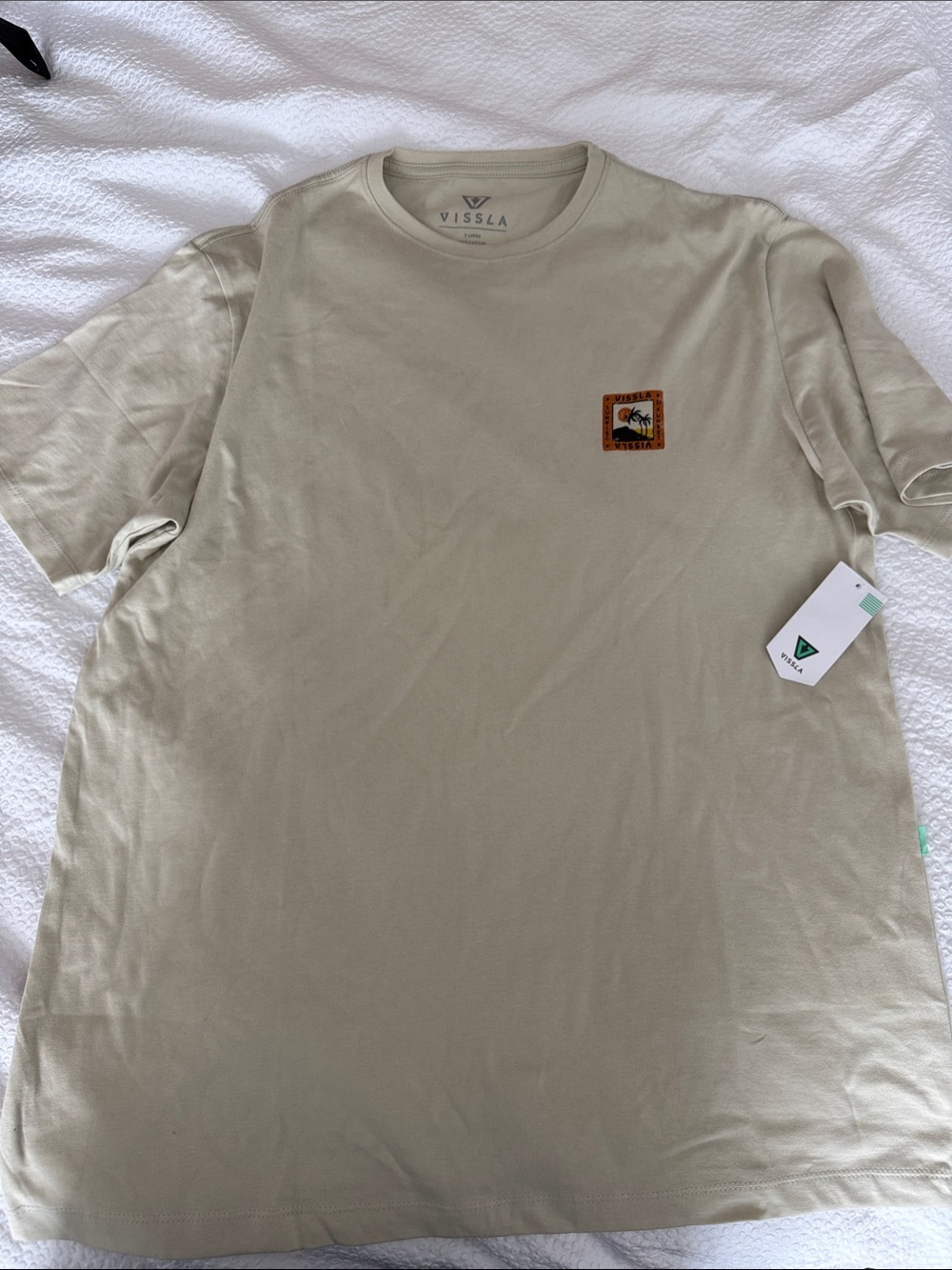 VISSLA Short Sleeve Tee sand color with Chest Patch and back
